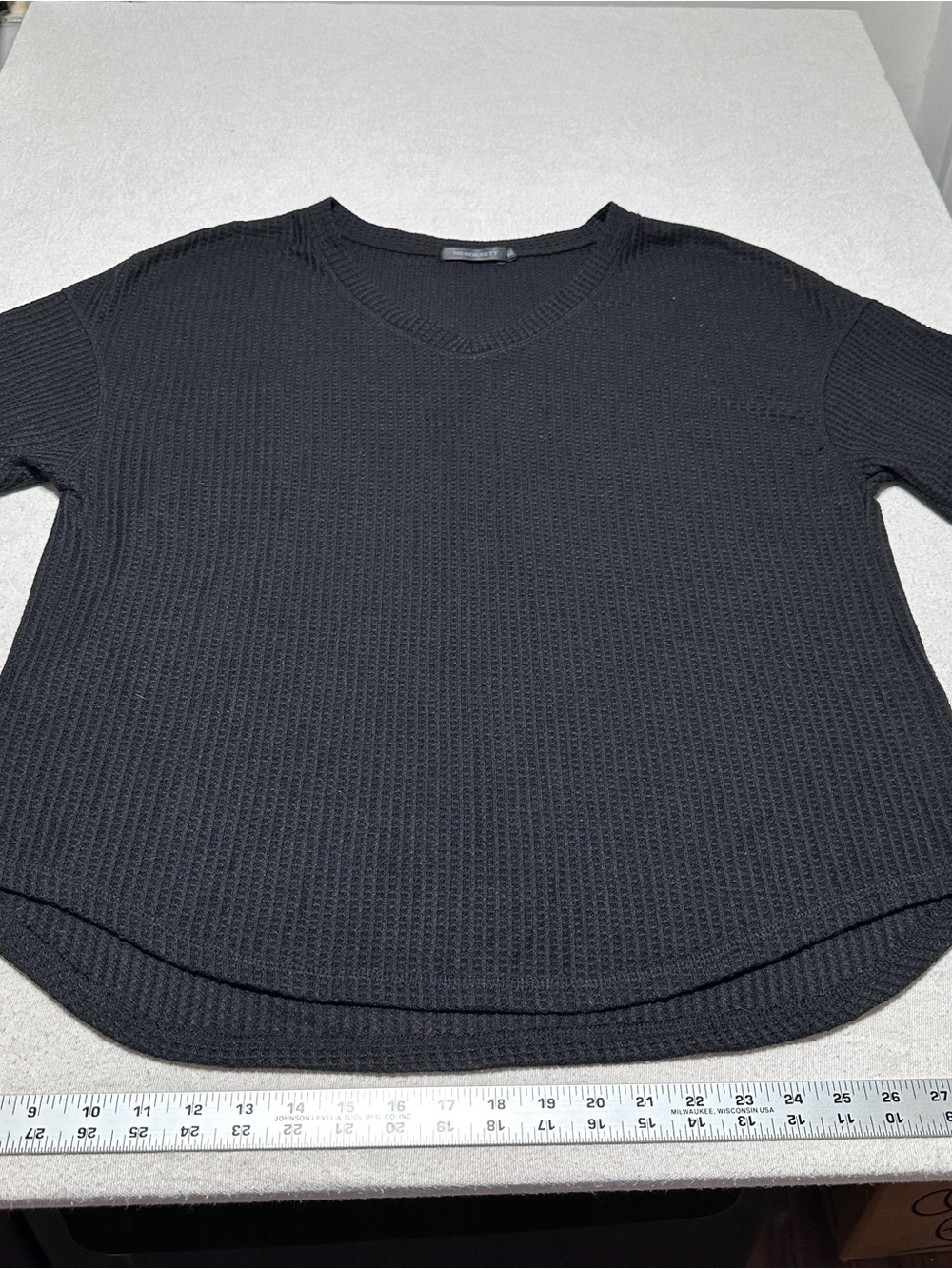 Women's Black Waffle Knit Short Sleeve Tee